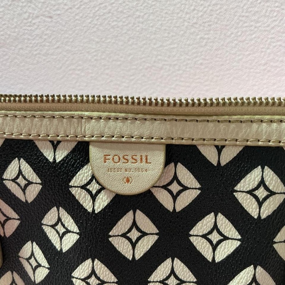Fossil Tote‎ Bag Black White Geometric Print Coated Canvas Purse Handbag - Picture 8 of 8